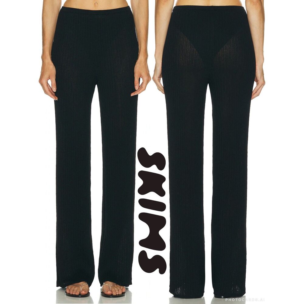 NWT SKIMS Ribbed Knit Wide-leg Pants in Onyx